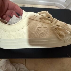 Converse One Star Pro Low Shoes Womens Sz 6.5 Beige Canvas Lace Up Sneakers